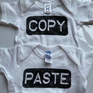 NEW! "Copy" and "Paste" onesies for twins. Size - 12 months